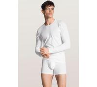 Langarmshirt CALIDA "Cotton Code", Herren, Gr. XXL (58/60), weiß, Single Jersey, Obermaterial: 95% Baumwolle, 5% Elasthan, unifarben, normal hüftbedeckend, Rundhals, gerader Abschluss, Shirts Langarms