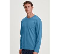 Langarmshirt CALIDA "Remix Basic Sleep", Herren, Gr. S (46/48), blau (nordic), Obermaterial: 100% Baumwolle, bequem normal, Rundhals, gerader Abschluss, Shirts Langarmshirt, Langarm, Rundhalsausschnit