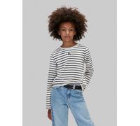 Langarmshirt CALVIN KLEIN "CK STRIPE LS T-SHIRT", Mädchen, Gr. 12 (152), schwarz-weiß (turtledove), Single Jersey, Obermaterial: 100% Baumwolle, gestreift, regular fit normal, Rundhals, eingesetzt abg