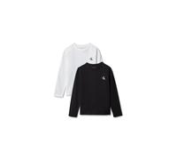 Langarmshirt CALVIN KLEIN JEANS "CHEST MONO LS T-SHIRT 2-PACK", Jungen, Gr. 12 (152), schwarz-weiß (brightweiß, pvhschwarz), Single Jersey, Obermaterial: 100% Baumwolle, unifarben, regular fit normal,