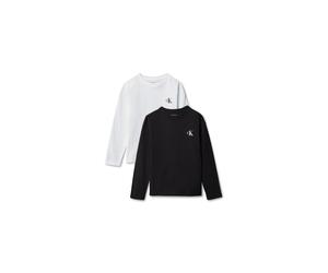 Langarmshirt CALVIN KLEIN JEANS "CHEST MONO LS T-SHIRT 2-PACK", Jungen, Gr. 4 (104), schwarz-weiß (brightweiß, pvhschwarz), Single Jersey, Obermaterial: 100% Baumwolle, unifarben, regular fit normal,