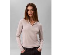 Langarmshirt CALVIN KLEIN JEANS, Damen, Gr. XL, beige (ashes of roses), Jersey, Obermaterial: 95% Baumwolle, 5% Elasthan, unifarben, regular fit taillenbedeckt, V-Ausschnitt, eingesetzt abgesteppte Ka