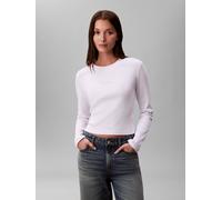 Langarmshirt CALVIN KLEIN JEANS, Damen, Gr. XXL (46), brilliant weiß foil, Single Jersey, Obermaterial: 95% Baumwolle, 5% Elasthan, unifarben, figurbetont taillenlang, Rundhals, Shirts Langarmshirt, R