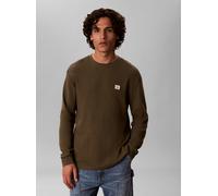Langarmshirt CALVIN KLEIN JEANS "LS WAFFLE BADGE CREWNK TEE", Herren, Gr. L, olive night, Single Jersey, Obermaterial: 60% Baumwolle, 40% Polyester, klassisch normal, Rundhals, eingesetzt Rippbündchen