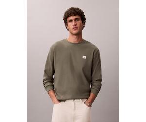 Langarmshirt CALVIN KLEIN JEANS "LS WAFFLE BADGE CREWNK TEE", Herren, Gr. M, dusty olive, Single Jersey, Obermaterial: 60% Baumwolle, 40% Polyester, klassisch normal, Rundhals, eingesetzt Rippbündchen