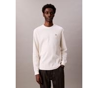 Langarmshirt CALVIN KLEIN JEANS "LS WAFFLE BADGE CREWNK TEE", Herren, Gr. M, grau (tofu), Single Jersey, Obermaterial: 60% Baumwolle, 40% Polyester, unifarben, klassisch normal, Rundhals, eingesetzt R