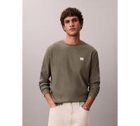 Langarmshirt CALVIN KLEIN JEANS "LS WAFFLE BADGE CREWNK TEE", Herren, Gr. XXL, dusty olive, Single Jersey, Obermaterial: 60% Baumwolle, 40% Polyester, klassisch normal, Rundhals, eingesetzt Rippbündch