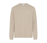Langarmshirt CALVIN KLEIN JEANS "LS WAFFLE BADGE CREWNK TEE", Herren, Gr. XXL, plaza taupe, Single Jersey, Obermaterial: 60% Baumwolle, 40% Polyester, klassisch normal, Rundhals, eingesetzt Rippbündch