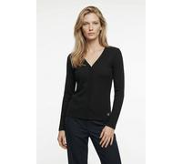 Langarmshirt CALVIN KLEIN JEANS "WOVEN LABEL BABY RIB BUTTON", Damen, Gr. L, schwarz, Web, Obermaterial: 95% Baumwolle, 5% Elasthan, unifarben, figurbetont taillenbedeckt, V-Ausschnitt, eingesetzt ger