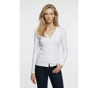 Langarmshirt CALVIN KLEIN JEANS "WOVEN LABEL BABY RIB BUTTON", Damen, Gr. L, weiß (hellweiß), Web, Obermaterial: 95% Baumwolle, 5% Elasthan, unifarben, figurbetont taillenbedeckt, V-Ausschnitt, einges