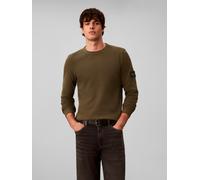 Langarmshirt CALVIN KLEIN "WAFFLE BADGE CREWNECK TEE", Herren, Gr. M, grün (olive night), Web, Obermaterial: 100% Baumwolle, unifarben, regular fit normal, Rundhals, eingesetzt gerader Abschluss, Shir