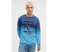 Camp David Herren Longsleeve Dip Dye mit Label Prints Power Blue, XXXL