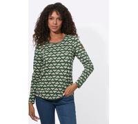 Langarmshirt CASUAL LOOKS "Ringelshirt", Damen, Gr. 44, grün (moos, sand, geringelt), 95% Baumwolle, 5% Elasthan, gemustert, mehrfarbig, Rundhals, Shirts Langarmshirt (45568133-44) moos, sand, geringe