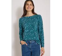 Langarmshirt CECIL, Damen, Gr. 3XL, schwarz fir grün, Web, 100% Baumwolle, gemustert, normal normal, U-Boot-Ausschnitt, abgesteppt, Shirts Langarmshirt, aus reiner Baumwolle (86060167-XXXL) schwarz fi