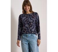 Langarmshirt CECIL, Damen, Gr. 3XL, urban dunkelblau, Web, 100% Baumwolle, gemustert, comfort fit normal, U-Boot-Ausschnitt, abgesteppt, Shirts Langarmshirt, mit U-Boot-Ausschnitt (61517549-XXXL) urba