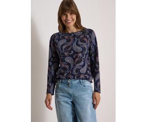 Langarmshirt CECIL, Damen, Gr. 3XL, urban dunkelblau, Web, 100% Baumwolle, gemustert, comfort fit normal, U-Boot-Ausschnitt, abgesteppt, Shirts Langarmshirt, mit U-Boot-Ausschnitt (61517549-XXXL) urba