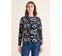 Langarmshirt CECIL, Damen, Gr. L (42), blau (urban dunkelblau), Web, 100% Baumwolle, gemustert, normal normal, U-Boot-Ausschnitt, abgesteppt, Shirts Langarmshirt, mit U-Boot-Ausschnitt (84436668-L) ur
