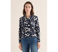 Langarmshirt CECIL, Damen, Gr. L (42), blau (urban dunkelblau), Web, 100% Baumwolle, unifarben, comfort fit normal, V-Ausschnitt, abgesteppt, Shirts Langarmshirt, mit grafischem Muster (64674465-L) ur