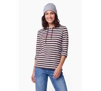 Langarmshirt CECIL, Damen, Gr. L (42), braun (rot wine), Web, 48% Baumwolle, 48% Modal, 4% Elasthan, gestreift, comfort fit normal, ohne Ausschnitt, abgesteppt, Shirts Langarmshirt, mit Kapuze (542129