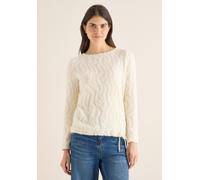 Langarmshirt CECIL, Damen, Gr. L (42), creamy weiß, Stoff, 65% Polyamid, 23% Polyester, 12% Viskose, gemustert, normal normal, U-Boot-Ausschnitt, abgesteppt, Shirts Langarmshirt, mit Tunnelzug am Saum