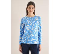 Langarmshirt CECIL, Damen, Gr. L (42), fountain blau, Web, 100% Baumwolle, gemustert, comfort fit normal, U-Boot-Ausschnitt, abgesteppt, Shirts Langarmshirt, aus reiner Baumwolle (33805168-L) fountain