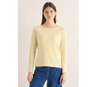 Langarmshirt CECIL, Damen, Gr. L (42), gelb (iced gelb melange), Stoff, 55% Viskose, 41% Polyester, 4% Elasthan, gestreift, comfort fit normal, U-Boot-Ausschnitt, abgesteppt, Shirts Langarmshirt, mit 