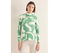 Langarmshirt CECIL, Damen, Gr. L (42), grün (bamboo grün melange), Stoff, 67% Viskose, 28% Polyester, 5% Elasthan, gemustert, comfort fit normal, hoch geschlossener Ausschnitt, Bündchen, Shirts Langar