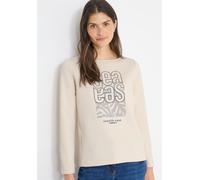 Langarmshirt CECIL, Damen, Gr. L (42), pearl beige, Web, 47% Baumwolle, 47% Polyester, 6% Elasthan, bedruckt, normal normal, U-Boot-Ausschnitt, abgesteppt, Shirts Langarmshirt, mit U-Boot-Ausschnitt (