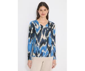 Langarmshirt CECIL, Damen, Gr. L (42), universal blau melange, Stoff, 67% Viskose, 28% Polyester, 5% Elasthan, gemustert, comfort fit normal, V-Ausschnitt, Bündchen, Shirts Langarmshirt, aus softer Vi