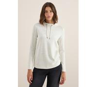 Langarmshirt CECIL, Damen, Gr. L (42), vanilleweiß, Stoff, 72% Viskose, 23% Polyester, 5% Elasthan, unifarben, normal normal, hoch geschlossener Ausschnitt, abgesteppt, Shirts Langarmshirt, mit Strukt