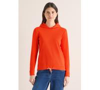 Langarmshirt CECIL, Damen, Gr. M (40), cherry tomato orange, Web, 96% Baumwolle, 4% Elasthan, unifarben, comfort fit normal, ohne Ausschnitt, Bündchen, Shirts Langarmshirt, mit Kapuze (67289409-M) che