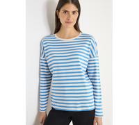 Langarmshirt CECIL, Damen, Gr. M (40), fountain blau, Jersey, Obermaterial: 100% Baumwolle, gestreift, lässig geschnitten hüftbedeckend, U-Boot-Ausschnitt, Shirts Langarmshirt, im Streifen-Design (656