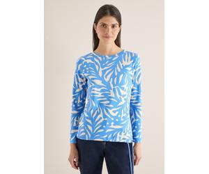 Langarmshirt CECIL, Damen, Gr. M (40), fountain blau, Web, 100% Baumwolle, gemustert, comfort fit normal, U-Boot-Ausschnitt, abgesteppt, Shirts Langarmshirt, aus reiner Baumwolle (33805168-M) fountain