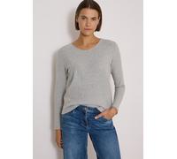 Langarmshirt CECIL, Damen, Gr. M (40), light grau melange, Stoff, 79% Viskose, 17% Polyester, 4% Elasthan, unifarben, regular fit normal, V-Ausschnitt, abgesteppt, Shirts Langarmshirt, in Unifarbe (56