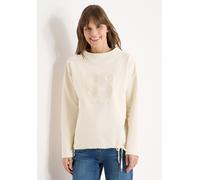 Langarmshirt CECIL, Damen, Gr. M (40), pearl beige, Web, 83% Baumwolle, 17% Polyester, unifarben, comfort fit normal, Rundhals, abgesteppt, Shirts Langarmshirt, Mit Stickerei (24039743-M) pearl beige
