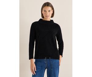 Langarmshirt CECIL, Damen, Gr. M (40), schwarz, Web, 70% Baumwolle, 27% Polyester, 3% Elasthan, Strukturmuster, comfort fit normal, hoch geschlossener Ausschnitt, Bündchen, Shirts Langarmshirt, mit St