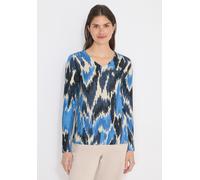 Langarmshirt CECIL, Damen, Gr. S (38), bunt (universal blau melange), Stoff, 67% Viskose, 28% Polyester, 5% Elasthan, gemustert, comfort fit normal, V-Ausschnitt, Bündchen, Shirts Langarmshirt, aus so