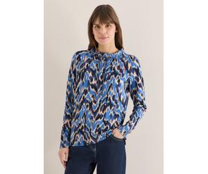 Langarmshirt CECIL, Damen, Gr. S (38), cloud blau, Web, 48% Baumwolle, 48% Modal, 4% Elasthan, gemustert, comfort fit normal, hoch geschlossener Ausschnitt, normaler Saum, Shirts Langarmshirt, mit gra