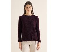 Langarmshirt CECIL, Damen, Gr. S (38), eggplant rot, Stoff, 65% Polyamid, 23% Polyester, 12% Viskose, gemustert, normal normal, U-Boot-Ausschnitt, abgesteppt, Shirts Langarmshirt, mit Tunnelzug am Sau