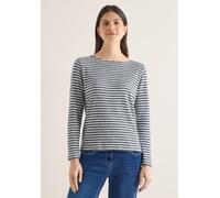 Langarmshirt CECIL, Damen, Gr. S (38), grau (universal blau melange), Stoff, 55% Viskose, 41% Polyester, 4% Elasthan, gestreift, comfort fit normal, U-Boot-Ausschnitt, abgesteppt, Shirts Langarmshirt,