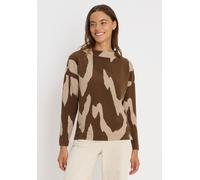 Langarmshirt CECIL, Damen, Gr. S (38), mocha caramel, Stoff, 75% Viskose, 20% Polyester, 5% Elasthan, gemustert, normal normal, Rundhals, abgesteppt, Shirts Langarmshirt, aus strecthigem Viskosemateri