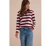 Langarmshirt CECIL, Damen, Gr. S (38), rot wine, Web, 100% Baumwolle, gestreift, normal normal, hoch geschlossener Ausschnitt, abgesteppt, Shirts Langarmshirt, aus reiner Baumwolle (43000002-S) rot wi