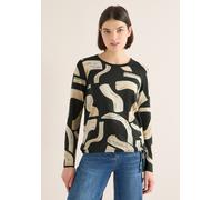 Langarmshirt CECIL, Damen, Gr. S (38), schwarz (raw khaki), Web, 50% Modal, 50% Baumwolle, gemustert, normal normal, Rundhals, abgesteppt, Shirts Langarmshirt, mit grafischem Muster (71977713-S) raw k