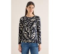 Langarmshirt CECIL, Damen, Gr. S (38), universal blau, Web, 100% Baumwolle, gemustert, comfort fit normal, U-Boot-Ausschnitt, abgesteppt, Shirts Langarmshirt, aus reiner Baumwolle (35898103-S) univers