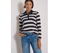 Langarmshirt CECIL, Damen, Gr. S (38), urban dunkelblau, Web, 100% Baumwolle, gestreift, normal normal, hoch geschlossener Ausschnitt, abgesteppt, Shirts Langarmshirt, aus reiner Baumwolle (13709433-S