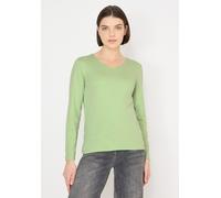 Langarmshirt CECIL, Damen, Gr. XL (44), bamboo grün, Web, 100% Baumwolle, unifarben, normal normal, V-Ausschnitt, abgesteppt, Shirts Langarmshirt, aus reiner Baumwolle (64941567-XL) bamboo grün
