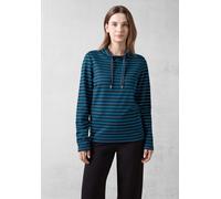 Langarmshirt CECIL, Damen, Gr. XL (44), blau (oil blau), Web, 60% Baumwolle, 40% Polyester, gestreift, normal normal, hoch geschlossener Ausschnitt, abgesteppt, Shirts Langarmshirt, aus softem Materia