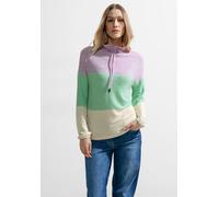 Langarmshirt CECIL, Damen, Gr. XL (44), grün (celery grün melange), Stoff, 67% Viskose, 28% Polyester, 5% Elasthan, gestreift, gerade hüftlang, hoch geschlossener Ausschnitt, Bündchen, Shirts Langarms