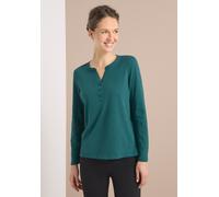 Langarmshirt CECIL, Damen, Gr. XL (44), schwarz sea grün, Web, 100% Baumwolle, unifarben, normal normal, Rundhals, abgesteppt, Shirts Langarmshirt, aus reiner Baumwolle (88978952-XL) schwarz sea grün