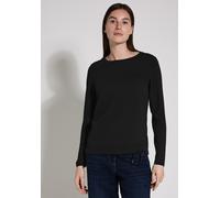 Langarmshirt CECIL, Damen, Gr. XL (44), schwarz, Stoff, 95% Viskose, 5% Elasthan, Strukturmuster, normal normal, U-Boot-Ausschnitt, abgesteppt, Shirts Langarmshirt, aus strecthigem Viskosematerial (81